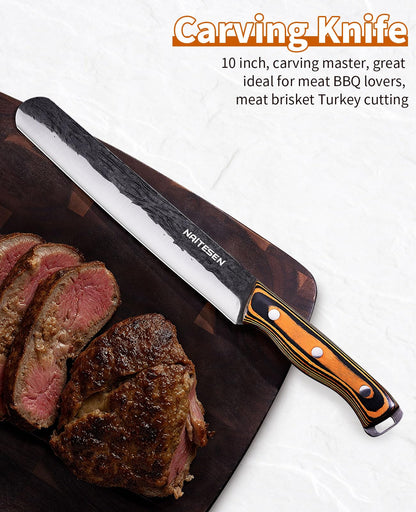 Naitesen Professional Brisket Carving Knife Set for Men, Grilling Knives, Hand Forged Super Sharp Butcher Slicing Knife Boning Knife for Meat Turkey Cutting Home Kitchen BBQ