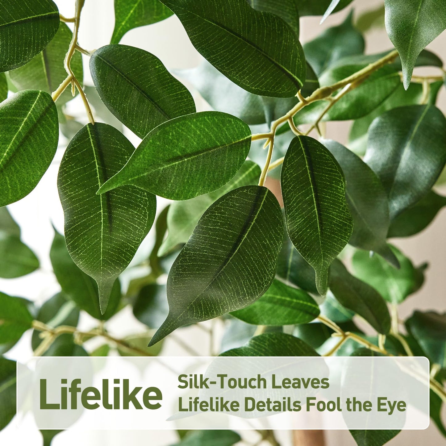 VeriNatural 7FT Artificial Ficus Tree with White Planter - Realistic Faux Ficus Tree with 1500+ Silk Leaves, 4 Real Wood Trunks,Tall Fake Plant for Indoor Living Room, Office, Home Decor (84")