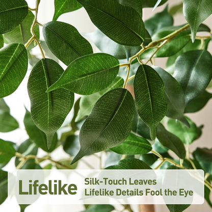 VeriNatural 7FT Artificial Ficus Tree with White Planter - Realistic Faux Ficus Tree with 1500+ Silk Leaves, 4 Real Wood Trunks,Tall Fake Plant for Indoor Living Room, Office, Home Decor (84")