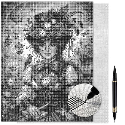 On The Dot Art - Painting Kit for Adults|Gears, Glasses, & Gadgets Victorian Steampunk 13x17 Canvas w/Dual Tip Marker|Alternative to Diamond Painting|No Tiny Pcs No Mess Gothic Fashion Frameable Gift