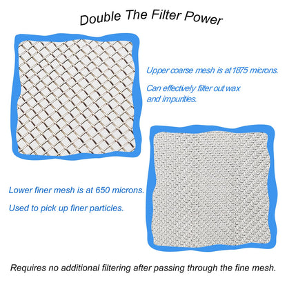 NIZEFEI Double Sieve Honey Strainer for 5 Gallon Bucket Stainless Steel Honey Filter with Up to 16.5 inches Extendable Arms Honey Processing Equipment