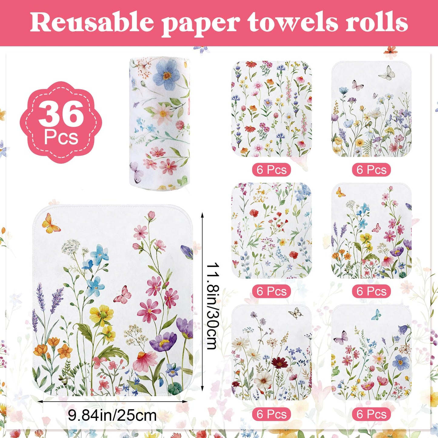 IANFEPH 36 Pcs Reusable Paper Towels Roll Paperless Cotton Cloth 9.8" X 11" Washable Kitchen Towel Absorbent Soft Flannel Reusable Hand Napkin for Home Bathroom Cleaning Household Dishcloth