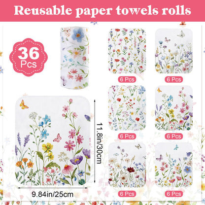 IANFEPH 36 Pcs Reusable Paper Towels Roll Paperless Cotton Cloth 9.8" X 11" Washable Kitchen Towel Absorbent Soft Flannel Reusable Hand Napkin for Home Bathroom Cleaning Household Dishcloth