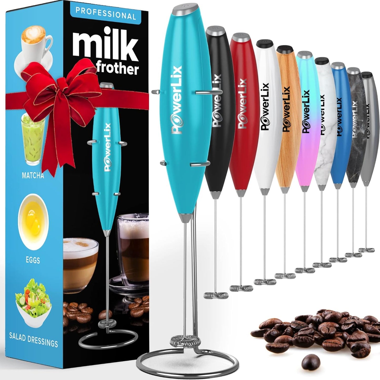 PowerLix Handheld Milk Frother, Battery Operated Electric Whisk Beater for Coffee, Latte, Cappuccino, Includes