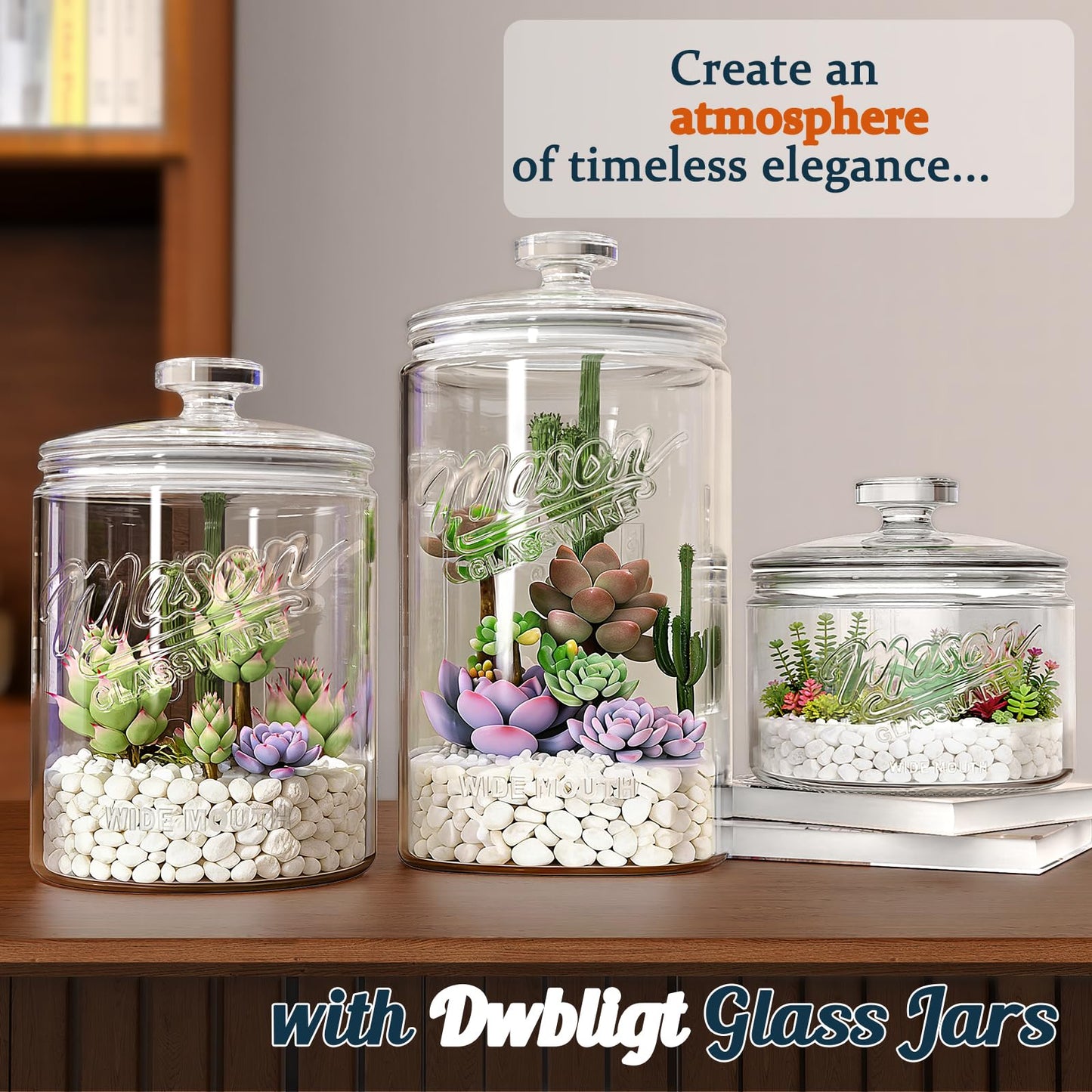Dwbligt [NEW] Cookie Jars with Lids Airtight, 1.5 Gallon Large Glass Jar with Lid & Scale Mark, Heavy Duty Glass Canisters for Kitchen Counter, Pantry, Wide Mouth Mason Jar for Sugar, Dog Treat-2 PCS