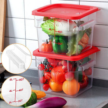 Ziliny 3 Sets 6 Qt Square Food Storage Containers with Lids Dough Proofing Bucket Commercial Polycarbonate Containers with Scale Clear Airtight Cereal for Pantry Home Restaurant (Red)