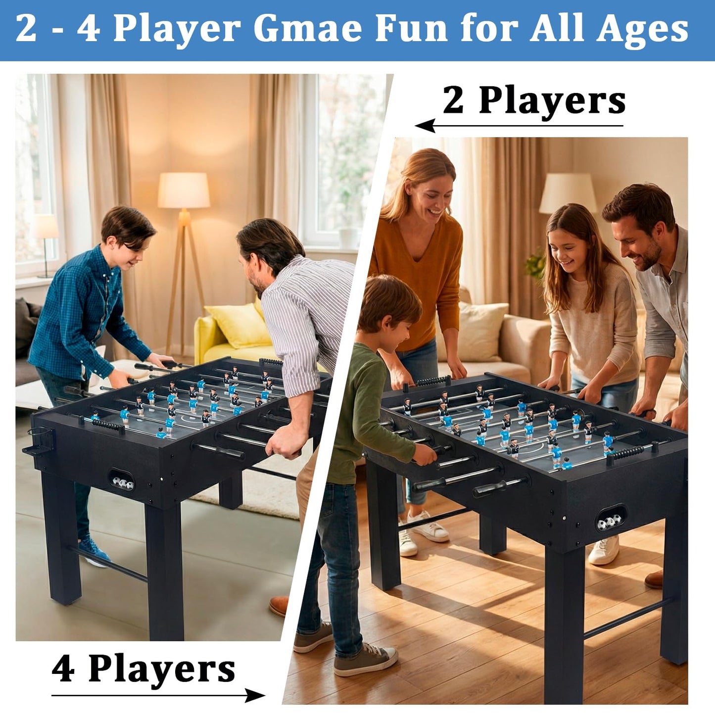 IKAYVOTO 54 Inch Full Size Regulation Foosball Table | Competition Sized Arcade Soccer Game Table for Home, Office or Game Room - Includes 4 Balls, 2 Cup Holders