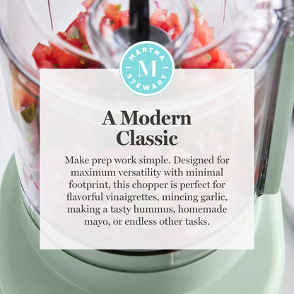 Martha Stewart 3 Cup Electric Food Chopper, Vegetable & Herb Mini Food Processor, 24oz BPA-Free Bowl, Stainless Steel Blades, Pour Spout, Dicing, Mincing, Chop & Puree, Dishwasher Safe, Honeydew