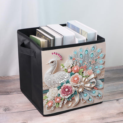 Diamond Painting Storage basket Kits for Adults,White Peacock Pattern of Special Shape Diamond Art Storage Basket,Book Clothing storage bag for Home Creative Decorate Gifts