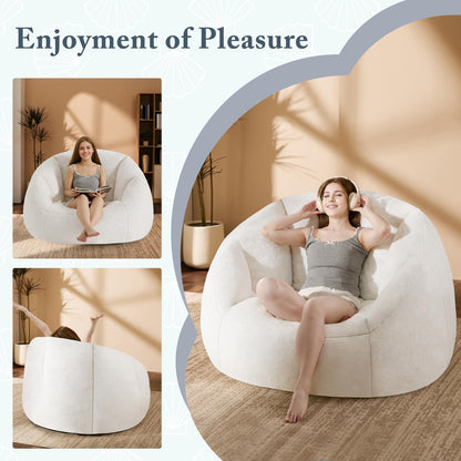 Gericco Swivel Giant Bean Bag Chair for Adults - Comfy Plush Round Shell Soft Accent Chair, Oversized Cozy Floor Sofa for Living Room, Bedroom & Game Rooms, Beige