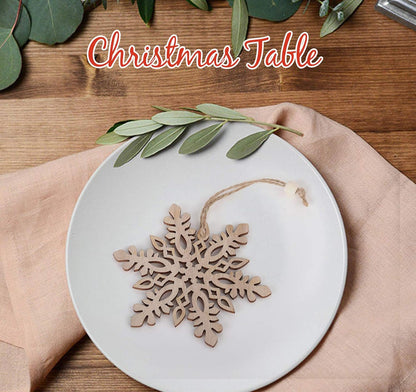 ilauke 20 pcs Unfinished Christmas Wood Snowflake Ornaments - 4 Styles Bulk with Twine for Tree Decorations