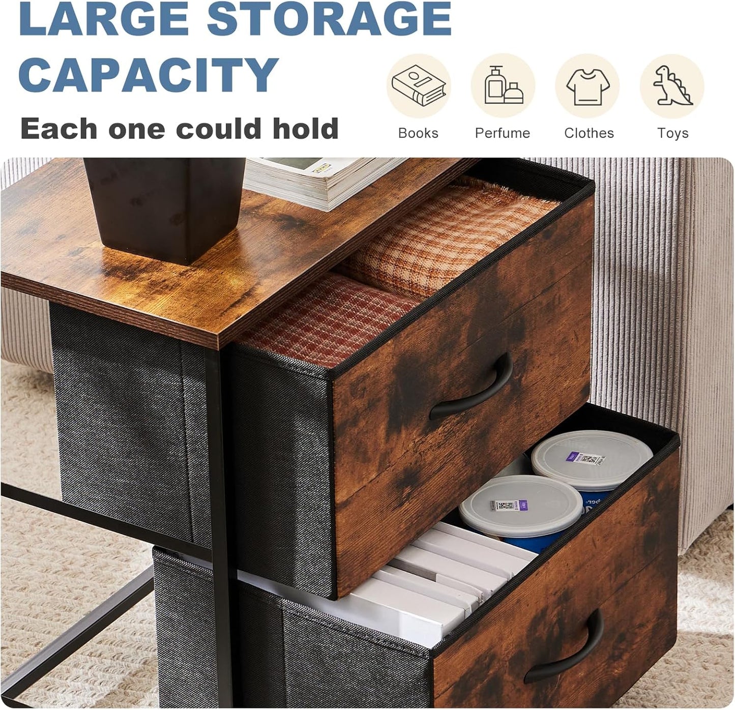 2 20 inch Closet, DUMOS Nightstand Small Dresser with Fabric Drawers Side Bedroom End Table Kids Bedside Storage