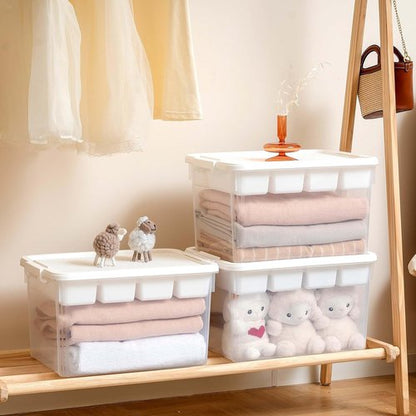 Citylife 32 QT Stackable Storage Bins - Tool Box Organizer with Lid & Removable Tray for Beads & Sewing