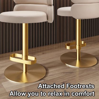 CAROCC Fireproof Leather Swivel Bar Stool Adjustable Airlift Counter Height Bar Stool Kitchen Dining Cafe Hydraulic Bar Chair with Padded Back，Gold Chromed Metal Base (1PCS Khaki)
