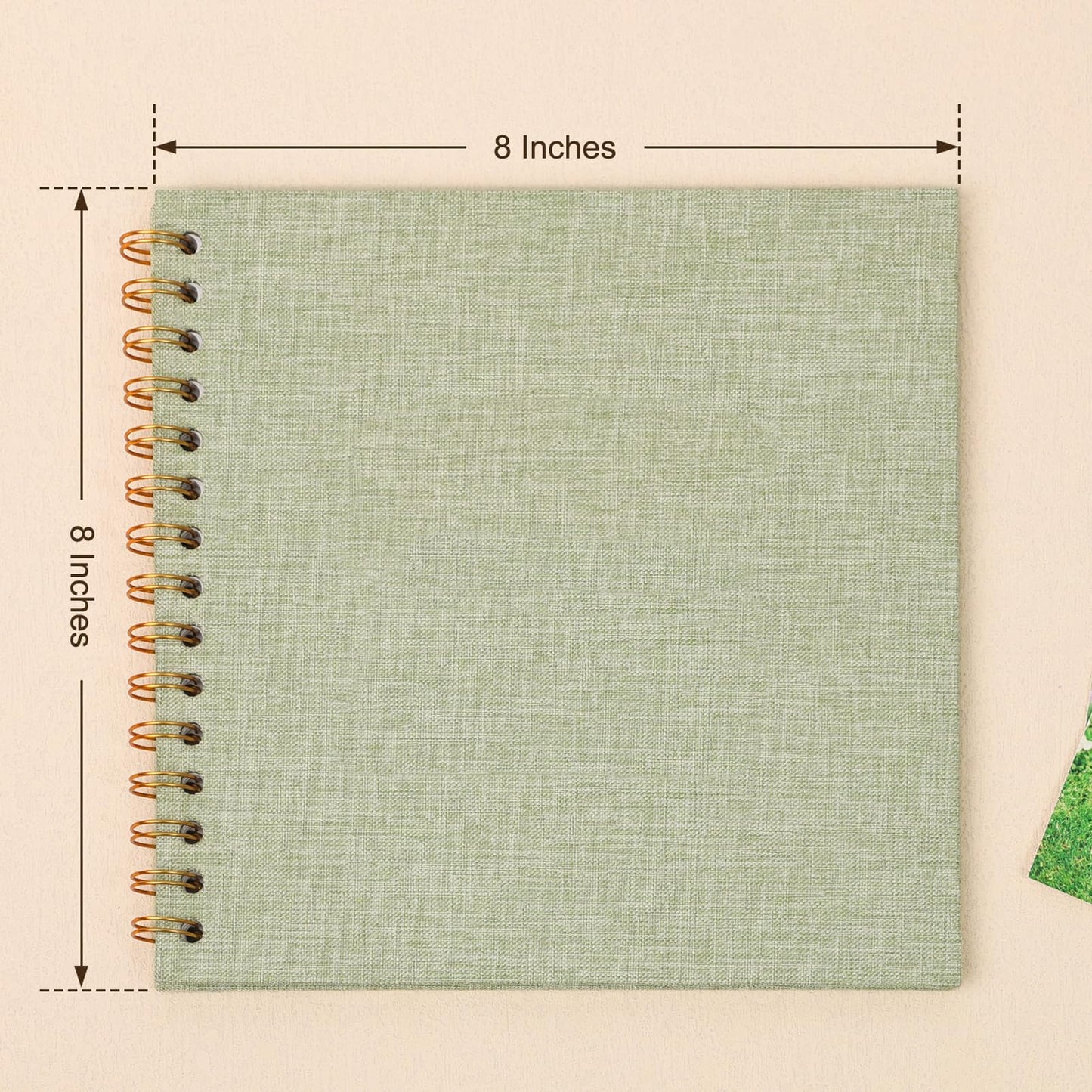 Scrapbook Photo Album 8x8 Inches 40 Pages Hardcover Kraft Paper Linen Cover Scrap Book Memory Book DIY Scrapbook Albums for Wedding Baby Boyfriend Travel Anniversary Family, GrassGreen