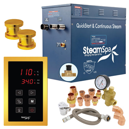 SteamSpa Premium 10.5 KW QuickStart Acu-Steam Bath Generator Package with Built-in Auto Drain in Polished Gold Finish|Touch Panel Control System|PRT1050GD-A