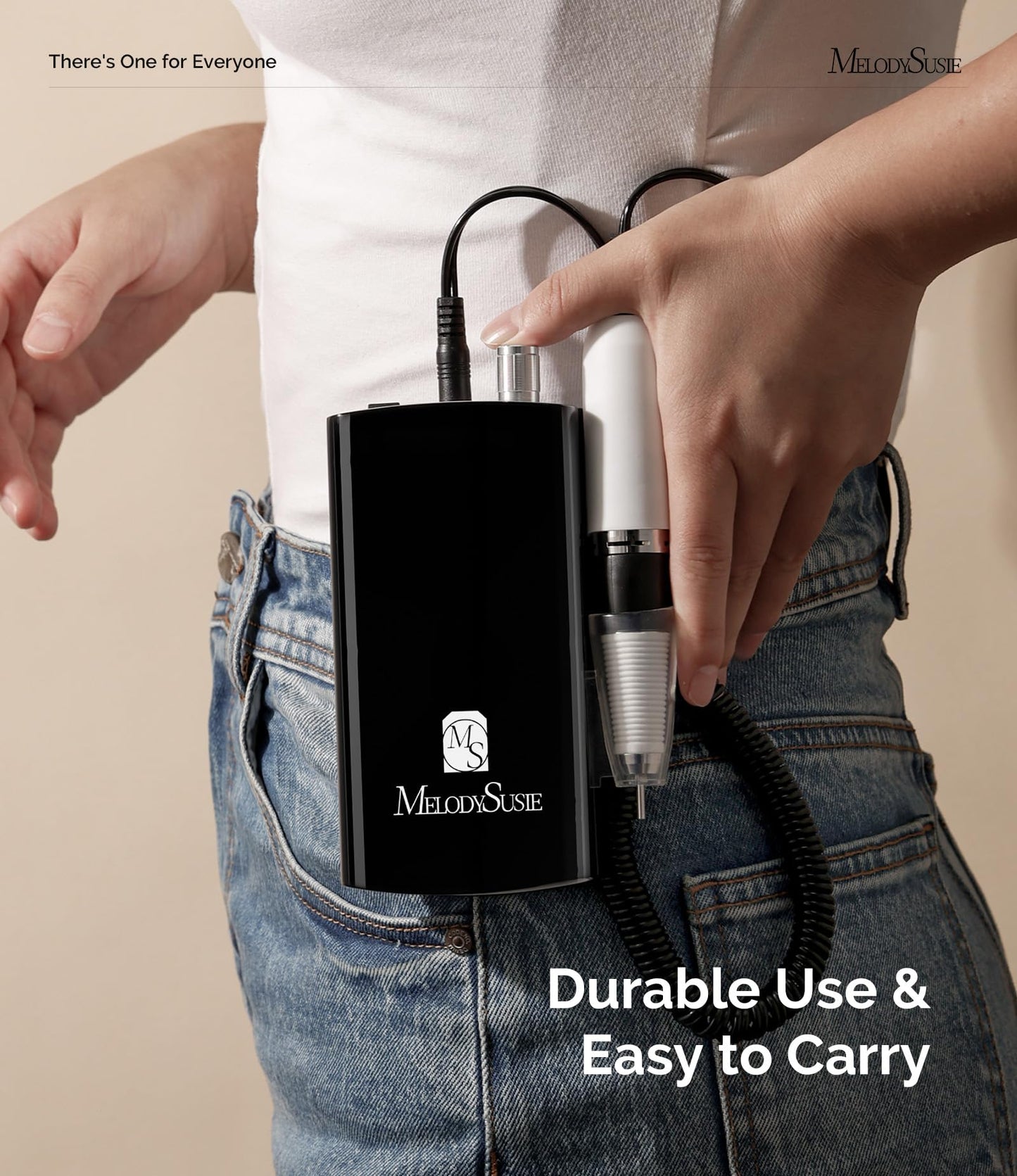 MelodySusie Professional Clip-on Nail Drill with Silicone Heat-Resistant Anti-Vibration Handle, SC300I Rechargeable 30,000RPM Cordless Nail E File Kit for Home and Salon Use