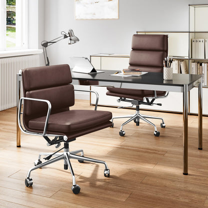 OTDMEL Genuine Leather Office Chair, Padded High Back Ergonomic Executive Desk Chair with Aluminum Arm Rest and Base, Swivel Wheels with Lumbar Support & Tilting Function, Hight Adjustable, Dark Brown