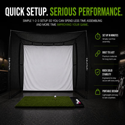 GOLF PAPi Mobile Golf Simulator Net – 10ft Compact Practice Net with Steel Frame & Impact Screen – Indoor & Outdoor Golf Training for Backyard, Garage & Home Sim Setup