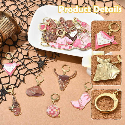 KitBeads 20Pcs 2 Colors Enamel Cowboy Charms Pink Brown Western Hat Broots Locking Stitch Markers for Weaving Sewing Quilting Jewelry Making