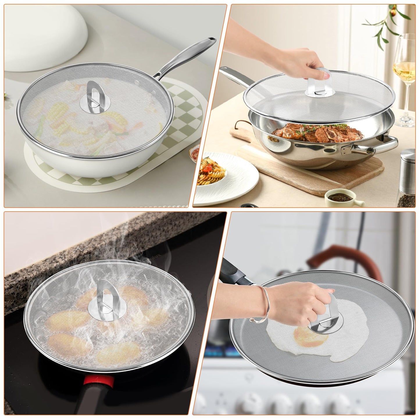 2-Pack Splatter Screens for Frying Pan - Stainless Steel Grease Splatter Guard with Foldable Knob, Ultra-Fine Mesh, Rust-Free (10" & 13") - No Oil Mess, No Burns,Ultra Fine Mesh