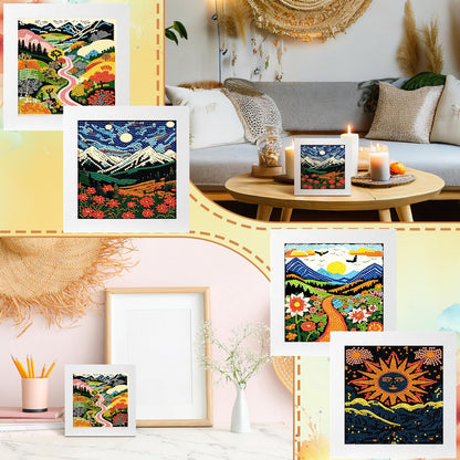 Geyoga 4 Pcs Boho Diamond Painting Kits with Frame Adults Sun and Moon Diamond Art Kits for Adults Beginner Kids Landscape Arts and Crafts Abstract Rhinestone Gem Art Table Decor Gift 7x7inch
