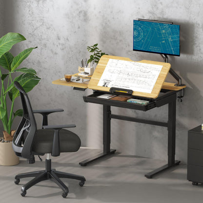 FLEXISPOT Electric Drafting Table Adjustable Height 47.2"x23.6" Standing Drawing Desk Extendable Top Craft Workstation w/Tilting Tabletop, Storage Drawer for Study, Office, Studio, Art, Adult & Kid