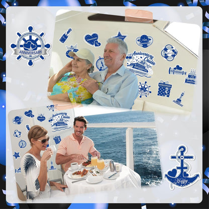 Happy Anniversary Cruise Door Magnets, Blue Silver Magnetic Decorations for Wedding Party, Refrigerator Decor