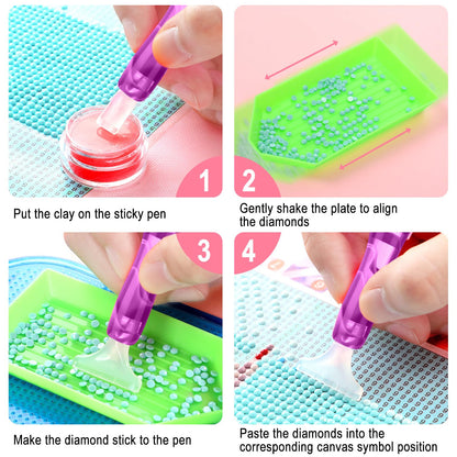 Outus 31 Pcs 5D DIY Diamond Tools Kit with Handmade Resin Painting Pens, Anti-Slip Mats, Plastic Diamond Trays, Clay Boxes, Drill Point Accessories for Adults DIY Craft(Pink, Purple)