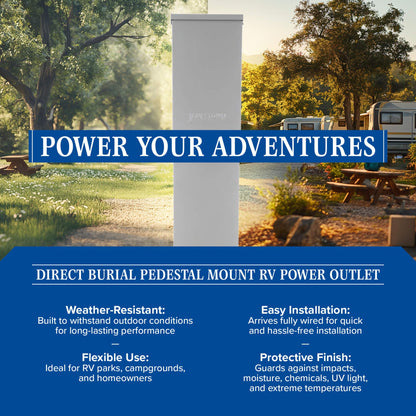 Direct Burial Unmetered Pedestal Mount RV Power Outlet – 50/30/20 Amp Electrical Panel, NEMA 3R Weatherproof Enclosure, ETL Certified, Made in the USA by Jamestown Advanced Products