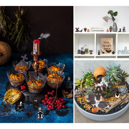 Sonwyoung 58 Pcs Halloween Mini Figurines Set, Plastic Mini Resin Halloween Miniature Landscape Ornaments Decorations for Dollhouse Accessories Garden Village Collections (Bat)