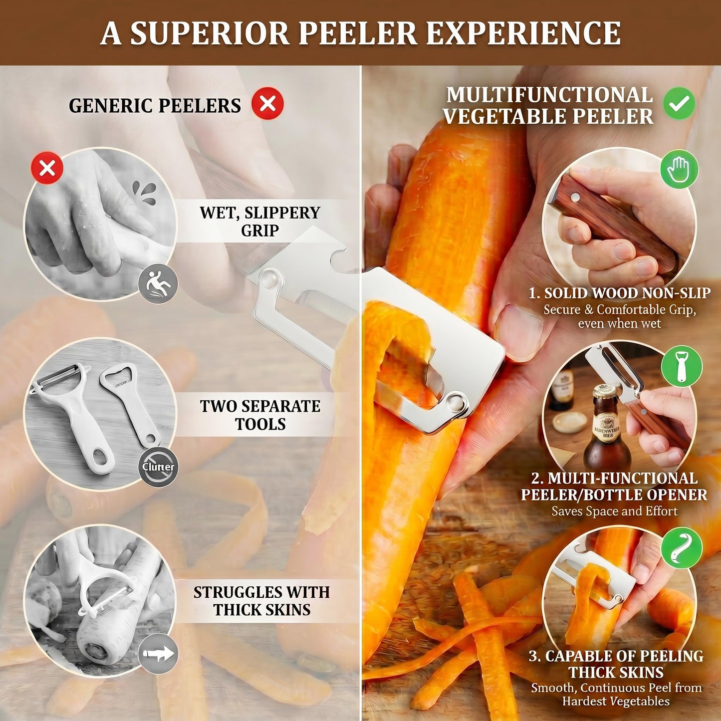 Multifunctional Vegetable Peeler for Kitchen & Bottle Opener,2 in 1 Stainless Steel Paring Knife for Fruit Veggie,Kitchen Gadgets for Sugar Cane Potato Fruit Pineapple Pumpkin Veggie Peeler