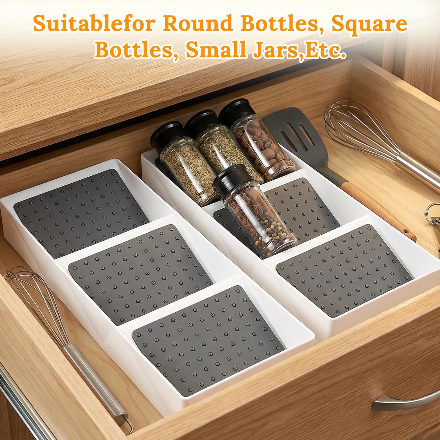 2 Pcs Spice Drawer Organizer, 3 Tier Non-Slip Silicone Seasoning Jars Drawer Insert, Spice Rack Organization for Cabinet, Making up Organizer, Bottle Rack,Bottles Holder,Spice Bottle Organizer