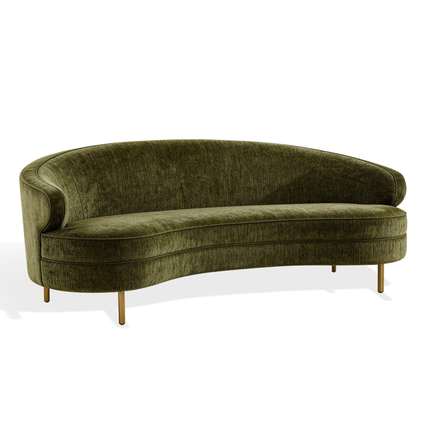 SAFAVIEH Couture - Primrose Curved Sofa - Olive Green Chenille Upholstery - Ideal for Living Room, Family Room, 89.4" W x 44" D x 33" H (SFV4715G)