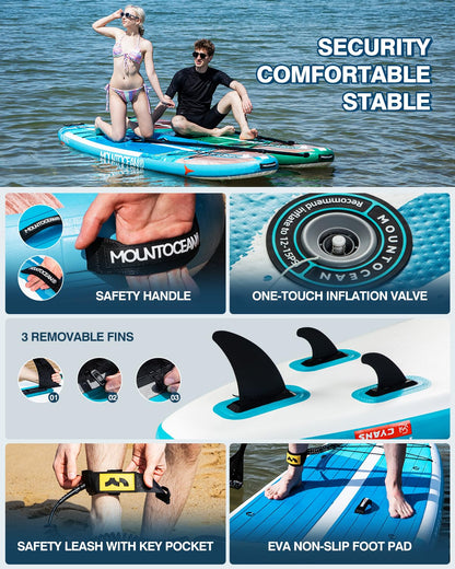 Mountocean 10'6" Inflatable Stand Up Paddle Board - 450lbs Max Capacity Ultra-Stable SUP for Adults & Youth - Non-Slip EVA Deck, All-Around ISUP with Complete Accessories