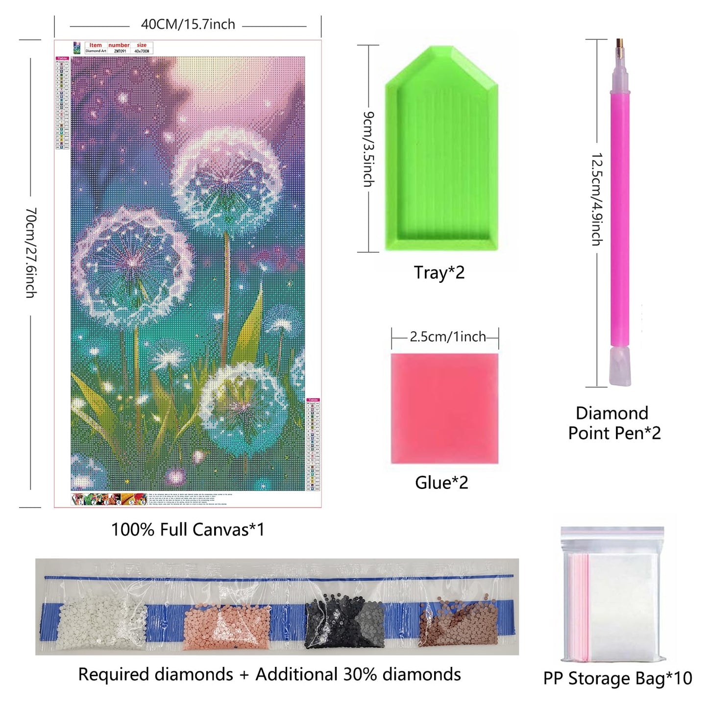ZHUMUTO Large 5D Diamond Art Painting Kits for Adults,15.7x27.5inch Dandelion A DIY Full Round Drill Diamond Dots Large Size,Big Gem Art and Crafts for Home Wall Decor Gifts