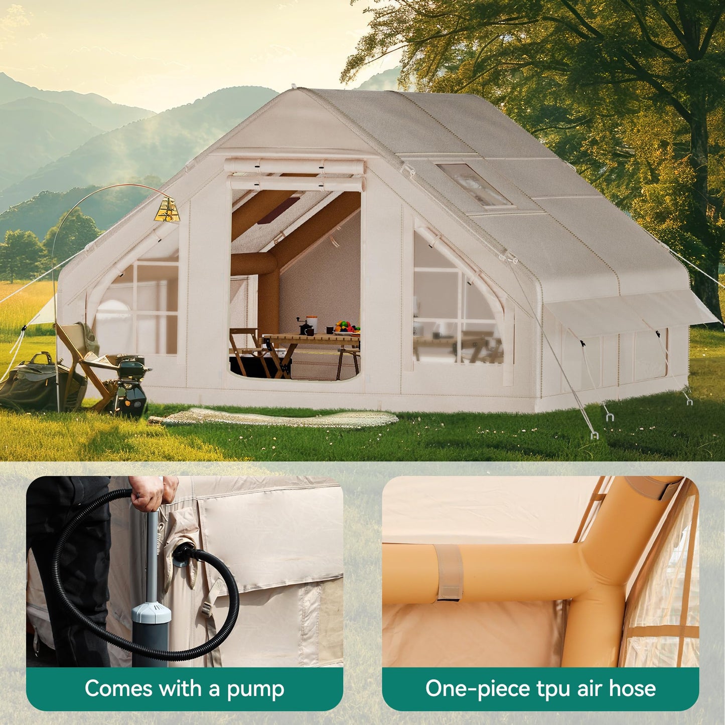 YITAHOME Inflatable Camping Tents, 8 Person Blow Up Hot Tent with Pump and Stove Jack, Easy Setup with Explosion Proof Valve, Waterproof Oxford Air Glamping for Camping