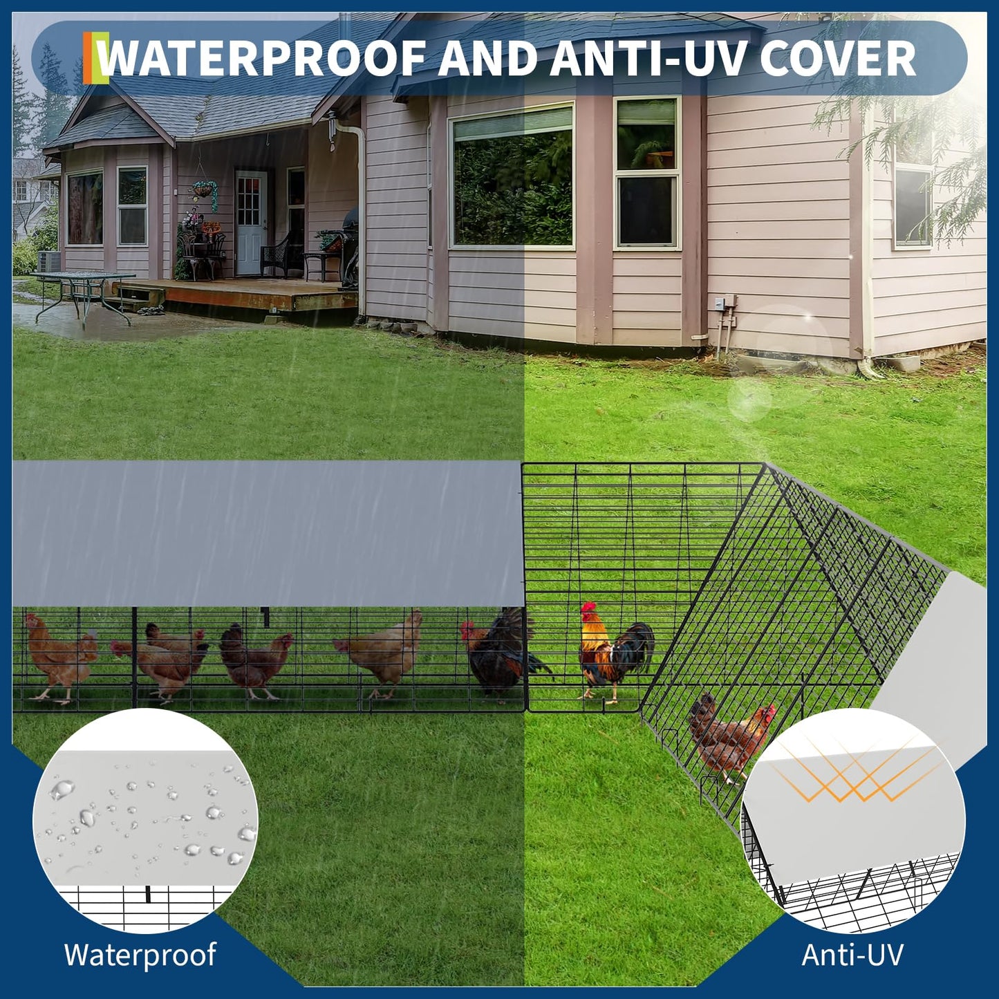 236.2" x 157.5" x 24.2" Chicken Tunnels for Yard, Portable Chicken Coop with Corner Frames, 2 Sets, Easy Installation, for Chickens, Ducks, Rabbits