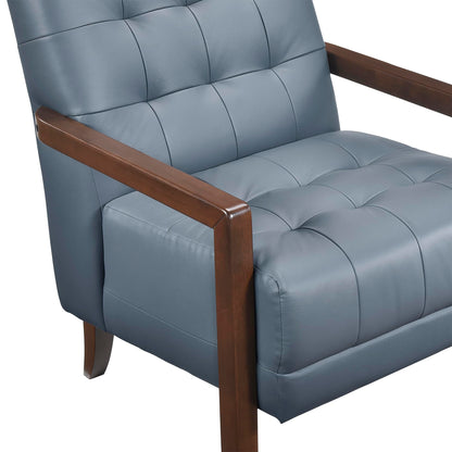 Lexicon Modern Accent Chair, Luxury Genuine Leather Match Living Room Chair with Tufted Cushions, Solid Wood Frame and Arm Rest, Comfy Upholstered Single Seat for Bedroom/Reading/Office, Blue