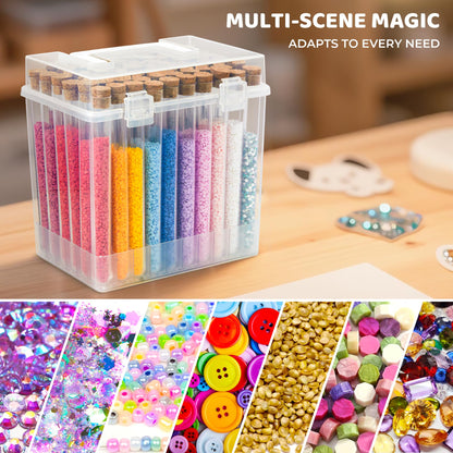 YONOVO 60 Diamond Painting Storage Containers Organizer, 6'' Bead Storage Tubes with Caps, Plastic Test Tube Holder with Cork Stopper Label&Stickers,Carrying Case Box for Dots Drill Rhinestone Glitter