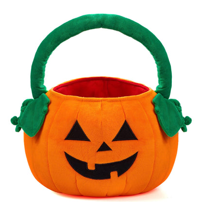 JOYIN Halloween Pumpkin Plush Tote Bucket, 11 X 13.4 inches Candy Trick or Treat Bag, Cute Halloween Basket with Handle for Kids Girl Boy Trick or Treating, Party Favor Supplies , Kids Gifts Goody Bag