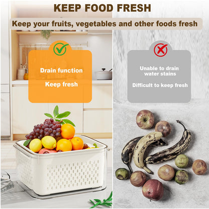 4 Pcs Fruit Storage Containers for Fridge (with Drain Basket) - Leak-Proof Food Containers, BPA-Free, Keep Fruits, Vegetables, Berries, and Meats Fresh for a Long Time, Dishwasher and Microwave Safe