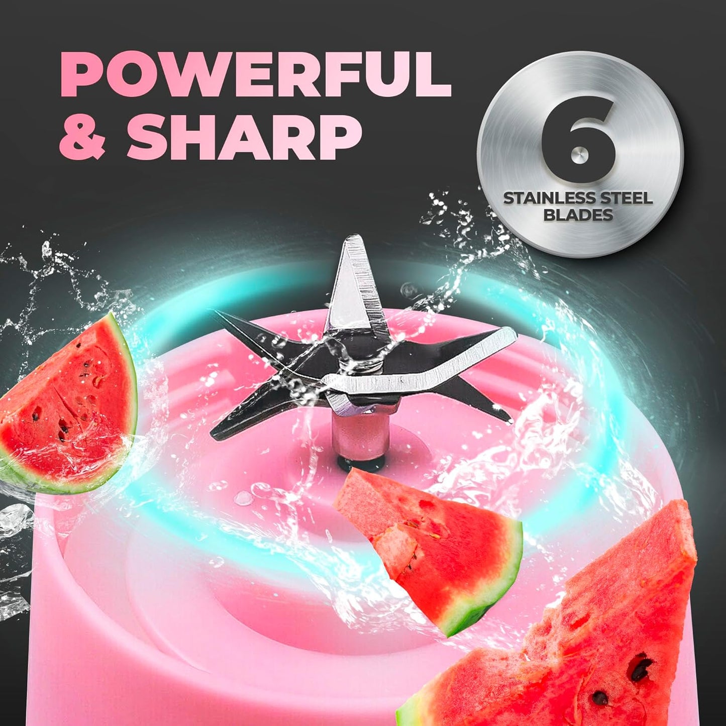 Portable Blender, Compact USB Rechargeable Personal Travel Blender for Smoothies, 380ml, Pink
