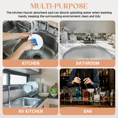 Funnymoom Stone Faucet Mat Sink Splash Guard, 24" Diatomite Quick Drying Stone Faucet Mat, Super Absorbent, Kitchen Sink Oval and Round Splash Tap Pad for Bathroom Counter & Kitchen(White)