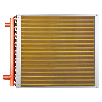 VEVOR Water to Air Heat Exchanger, 18 x 18 in Finned Tube HVAC Heat Exchanger Coil with Copper Tubes & Aluminum Fins, 120K BTU Output for Outdoor Wood Furnace, Hydronic Heating & Cooling Systems