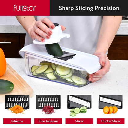 Fullstar Mandoline Slicer for Kitchen - Vegetable Chopper, Onion Potato Food Veggie Fruit Slicer and Cutter with Container, Kitchen Gadgets & Gifts, Home Essentials (All-in-1, White/Black)