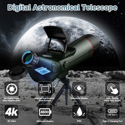Smart Telescope, Professional Refractor Auto-focus Portable Digital Electronic Telescopes with 4K Astrophotography Camera, Internal And Externat Dual Screens Spotter for Adults and Beginners Astronomy