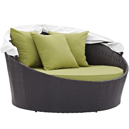 Modway Convene Wicker Rattan Outdoor Patio Retractable Canopy Round Poolside Sofa Daybed in Espresso Peridot