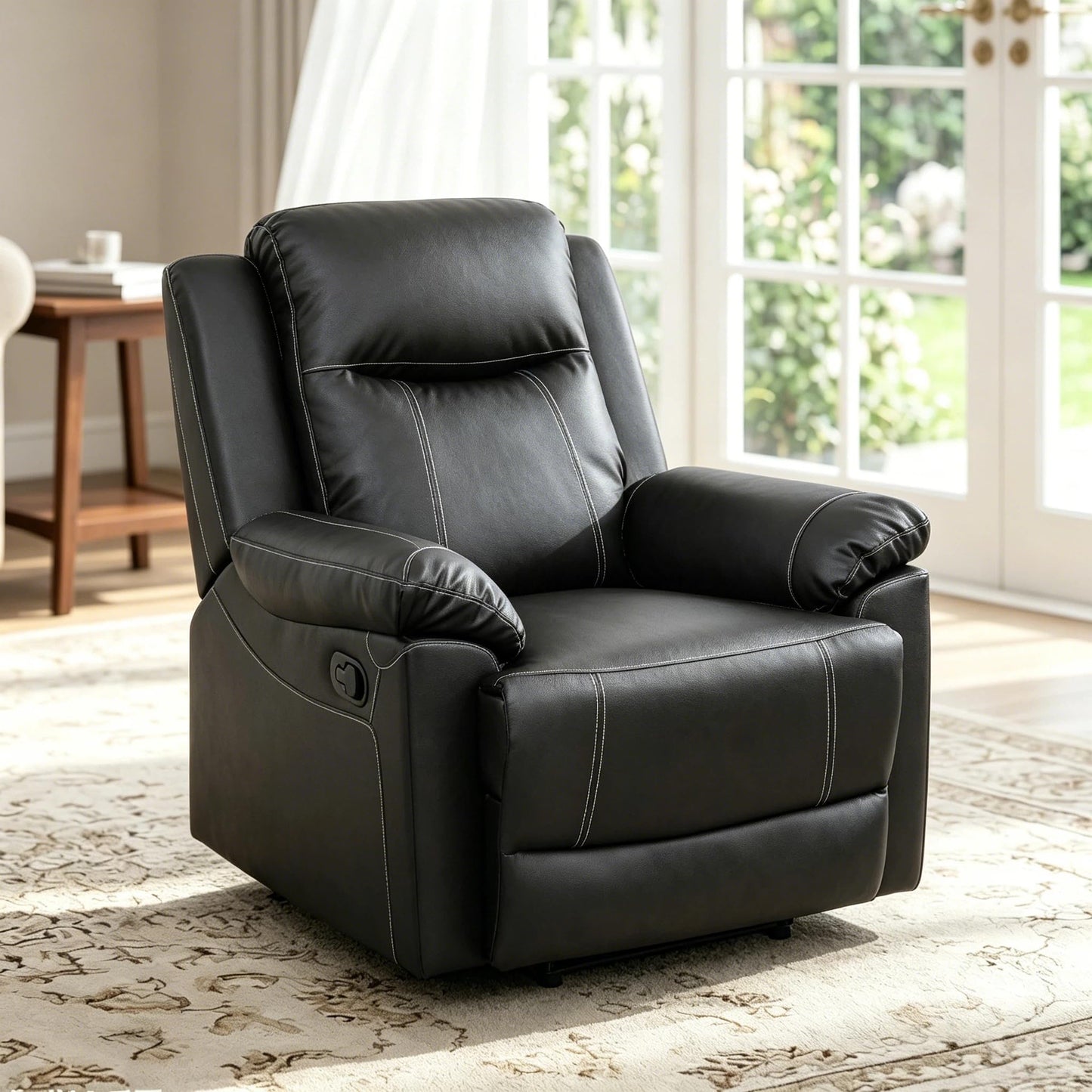 Trygoal Manual Recliner Chair, Nursery Rocking Chair, Leather Recliner Chair for Adults, Lazy Boy, Gaming Recliner wih Overstuffed Arms, Suitable for Home Theater, Living Room, Bedroom, Black