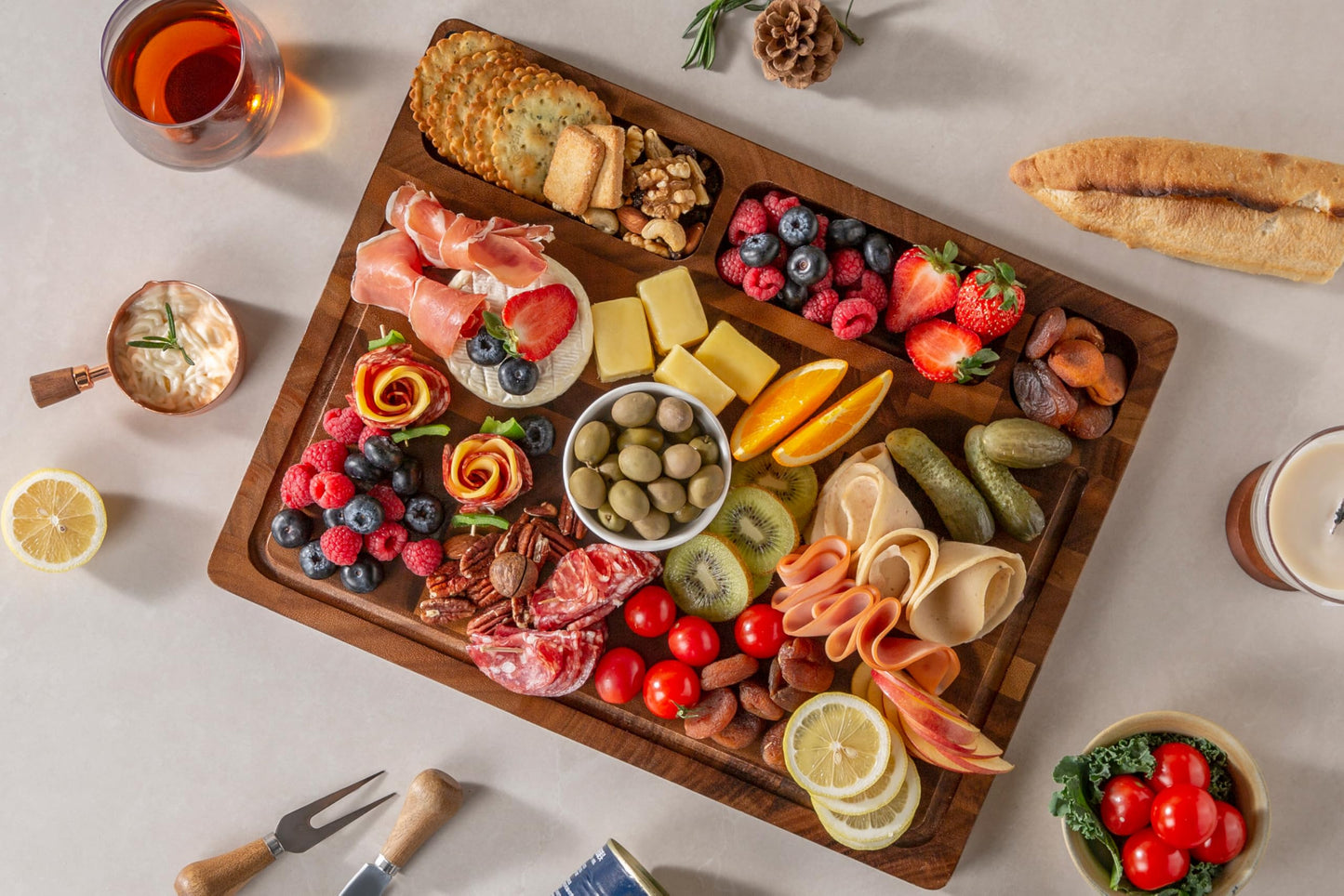 THETCHRY Walnut Wood Cutting Boards for Kitchen, End Grain Chopping Board Double Sided, Large Cutting Board with Handle, Charcuterie Butcher Block for Meal Prep & Serving with Gift Box, 17"×13"×1"